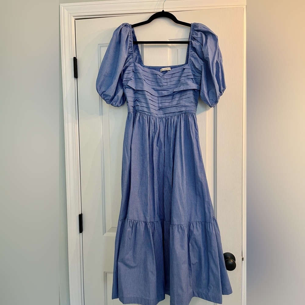 Abercrombie Blue Striped Emerson Puff Sleeve Dress